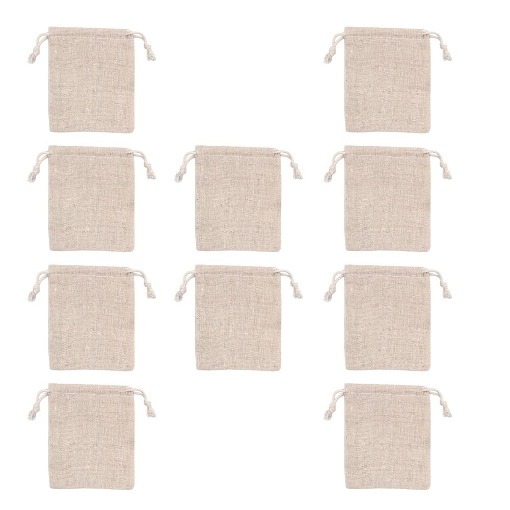 Hsthe Sea 10 Pcs Hessian Bags, 12 X 10 CM Burlap Bags Cotton Drawstring Bag Hessian Fabric Small Drawstring Bag Gift Bag for Jewelry Wedding Christmas Party and DIY Craft