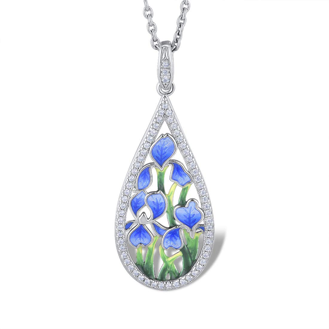 namana Blue Flower Necklace for Women. 925 Sterling Silver Necklaces for Women with Enamel and Cubic Zirconia Gemstones. 925 Sterling Silver Necklace for Women with Gift Box