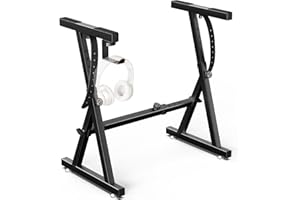 GLEAM Keyboard Stand Digital Piano Stand - Heavy Duty Iron Folding Z Design, Foam Padded Arms, Fits 54-88 Key Electric Pianos, DJ, Turntables, Synths and Midi Keyboards, Black