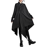 ellazhu Women's Oversized Solid Color Long Sleeve Back Slit Flowy Irregular Hem Shirt GZ150