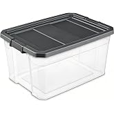 76 Quart Heavy-Duty Stacker Box &ndash; Clear Plastic Storage Bin with Secure Latch Lid, Ideal for Home, Garage, Closet &amp; Basement Organization, Dark Gray (1)