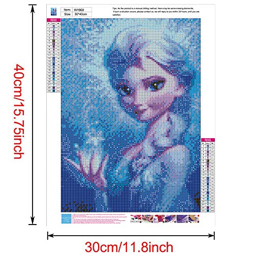 5D Diamond Painting Full Drill, 16"X12" Princess DIY Diamond Painting by Number Kits, Rhinestone Crystal Drawing Gift for Adults Kids, 40x30cm Mosaic Making Art Painting for Wall Decoration