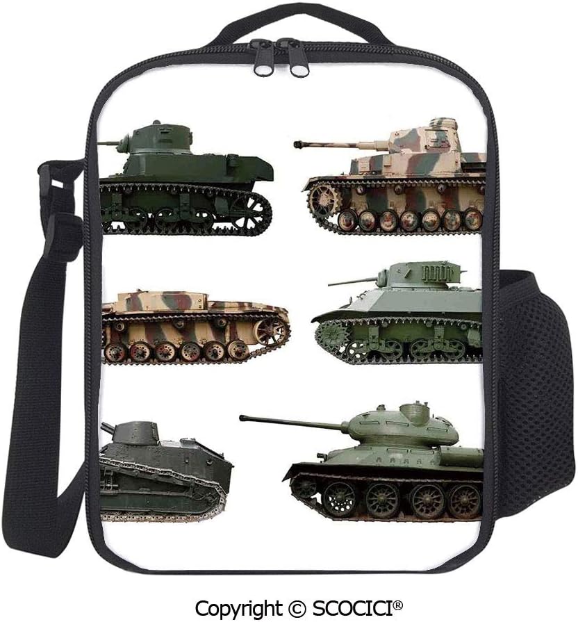 UHOO Second World War Armoured Tanks Camouflage Military Power Artillery Insulated Lunch Box | School Lunch Bag | Durable Reusable Work Lunch Pail Cooler for Adult Men, Women