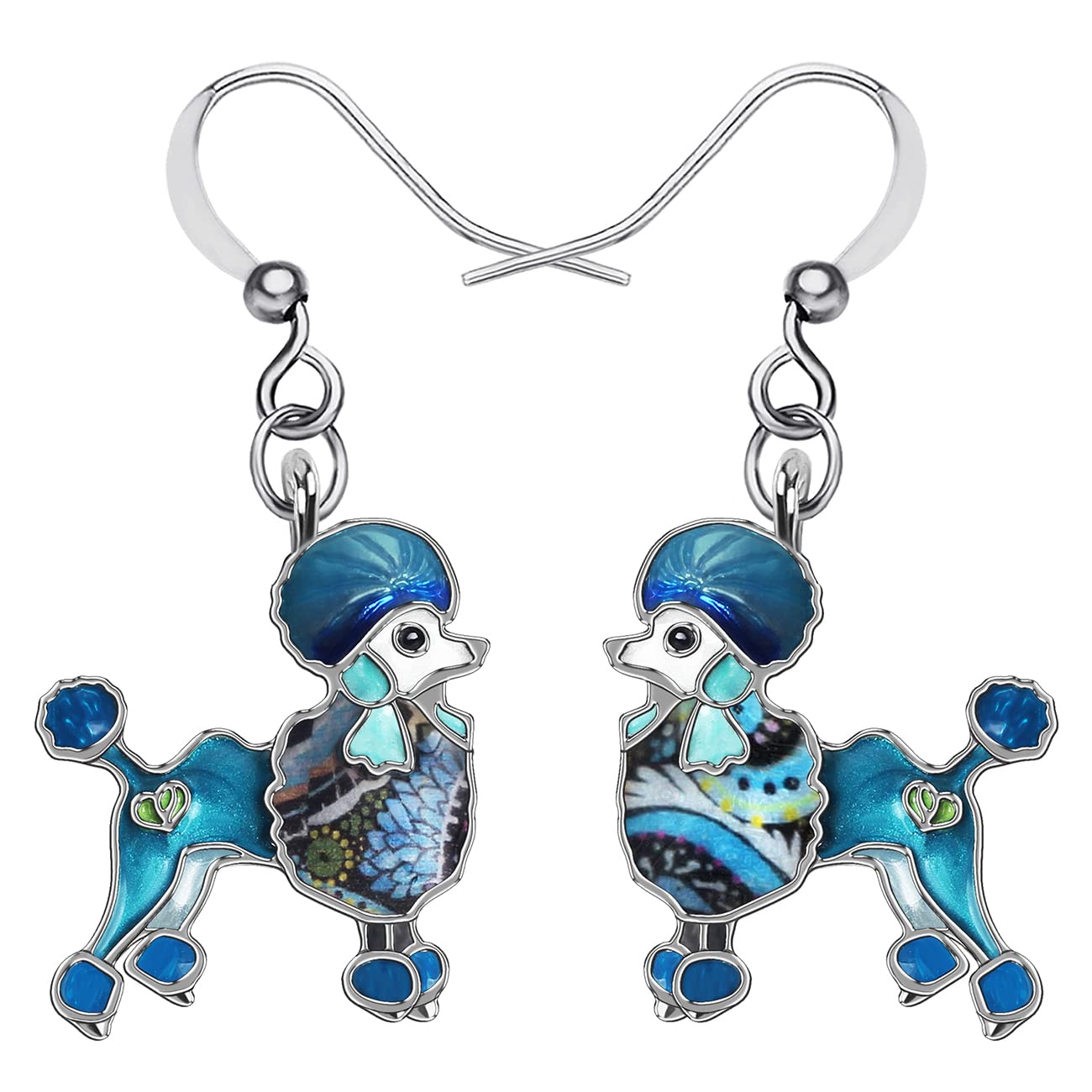 Enamel Alloy Cartoon Poodle Dog Earrings Pets Drop Dangle Cute Puppy Jewelry For Women Girls Charm Gift (Blue)