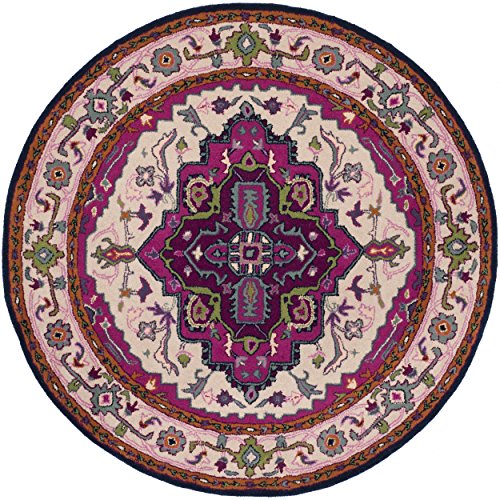 Safavieh Bellagio Collection BLG541A Ivory and Pink Bohemian Medallion Premium Wool Round Area Rug (5' Diameter)