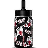 Hydrapeak x NBA Officially Licensed Chicago Bulls 14oz Mini Kids Water Bottle with Straw Lid and Handle Reusable Stainless Steel Double Wall Insulated Spill Proof Sports Gift for Boys Girls