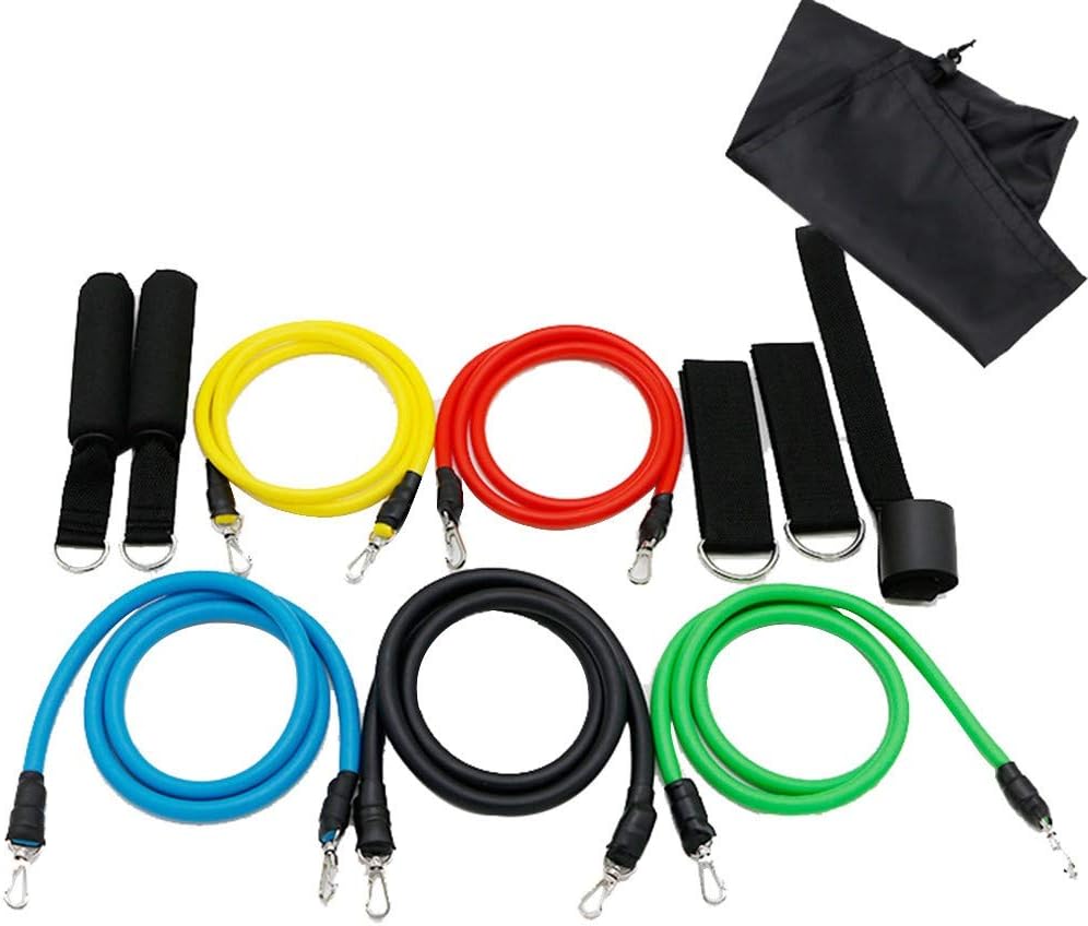Aviat 11Pcs Resistance Band Set Door Anchor Ankle Straps Cushioned Handles Multifunction Stretch Exercise Band Workout Fitness Tube Woman Man Strength Training Accessories