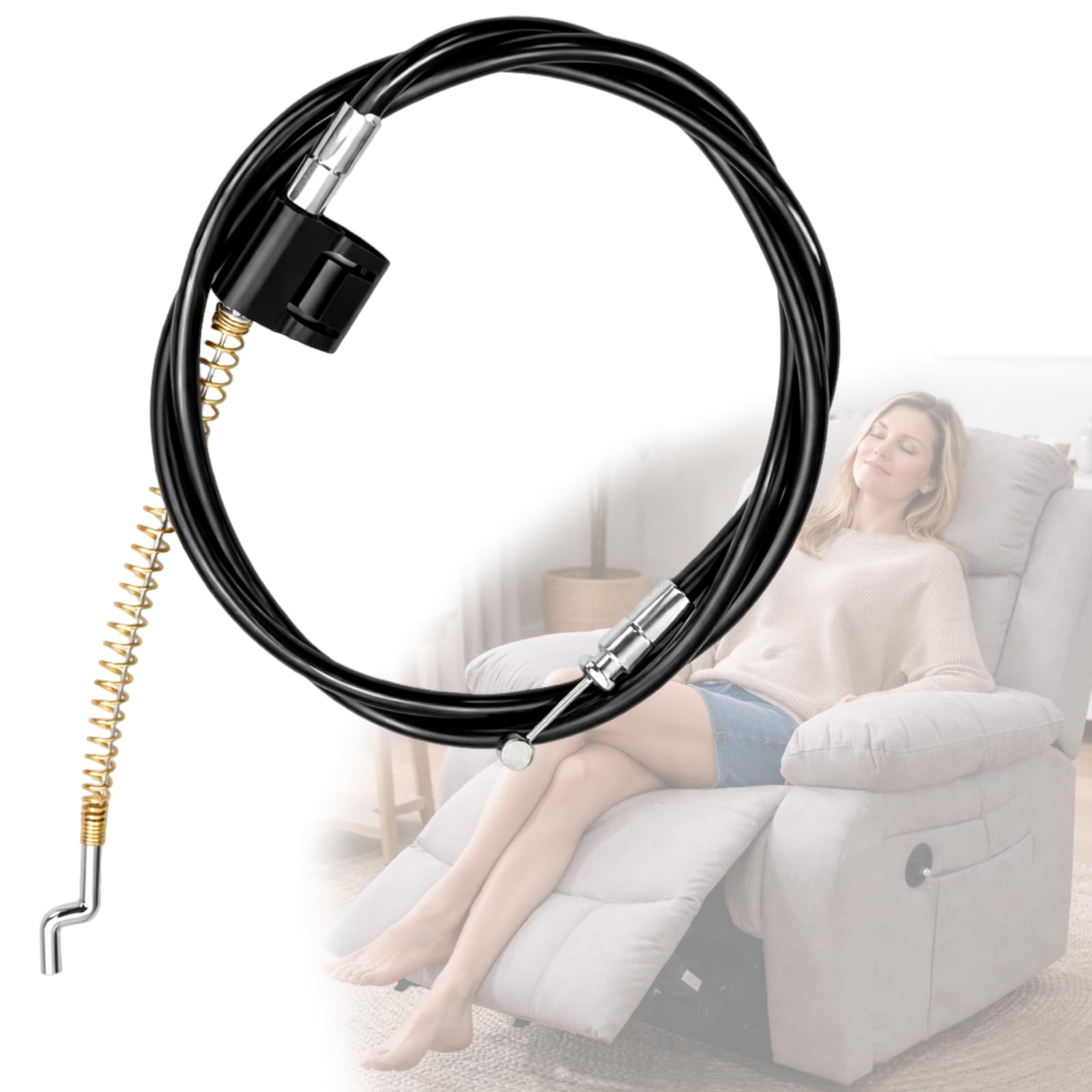 Poweka Reclining Cable Sofa Handle Replacement - Universal Fit, Black, Steel, 94 cm