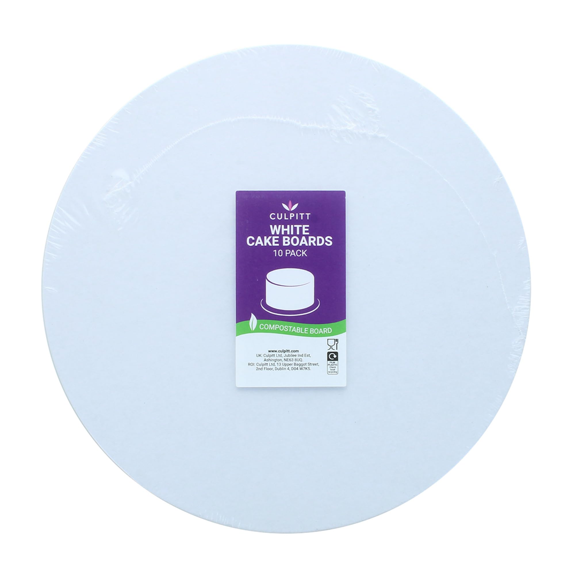 Culpitt 8" White Bio Cake Card | Recyclable & Compostable Cake Board, Lightweight For Sponge Cakes, Desserts, Patisserie, Pizza, 1.5mm Thick | Made in UK | 10 Pack