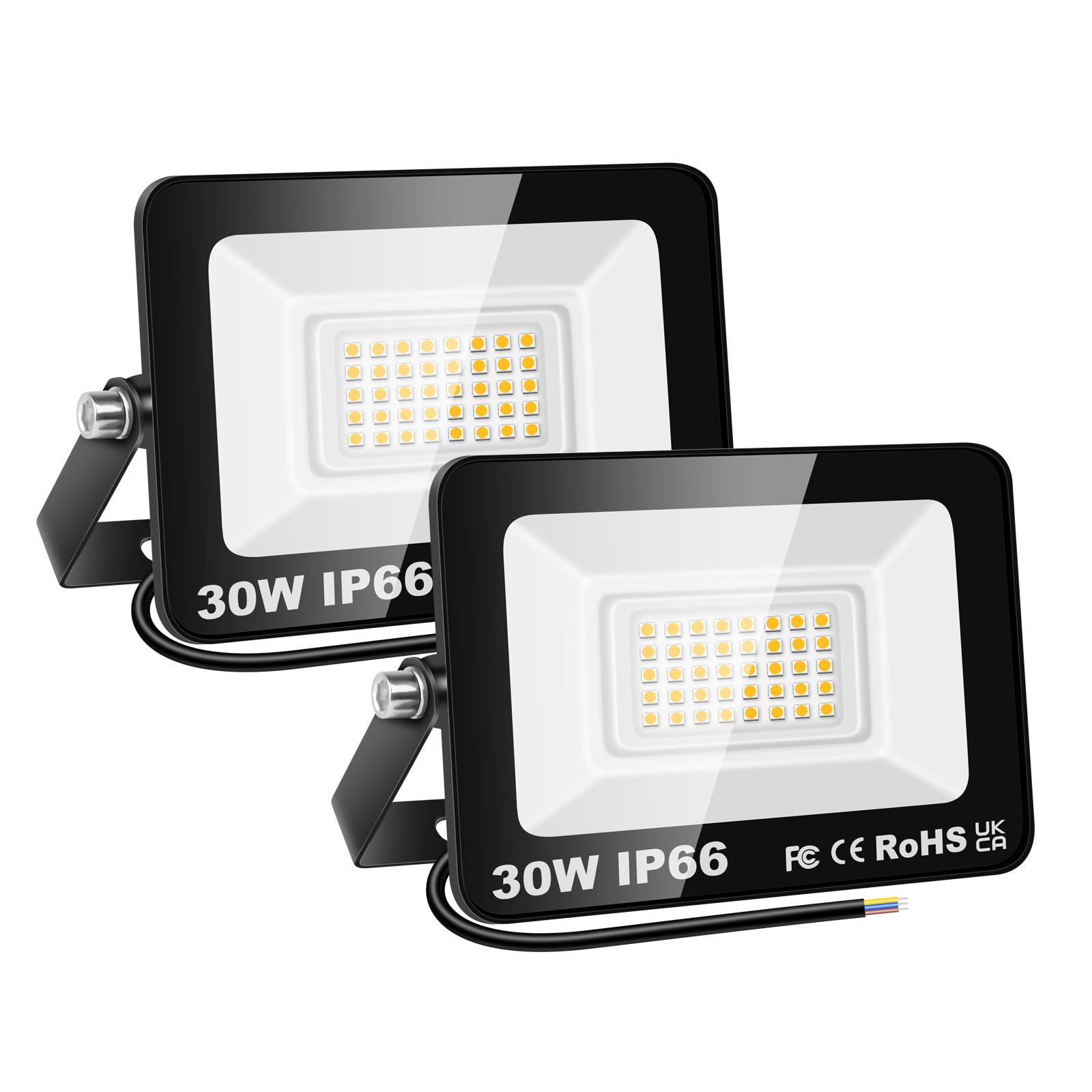 SKYWORLD 30W LED Flood Light Outdoor, 3000LM Work Light Daylight Warm White Security Lights 4000K Floodlights IP66 Waterproof for Garden Yard Lawn Playground Stadium 2 Pack