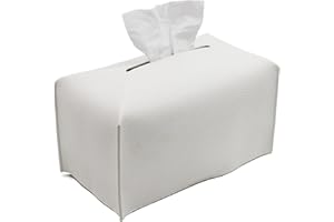 Livelab Tissue Box Cover, Modern Decorative PU Leather Rectangular Tissue Box Case Organizer Holder for Vanity Countertop, Night Stands, Livingroom, Office Desk & Car 9.5X5X5'' | Off White