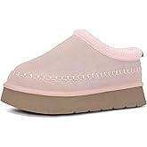 Womens Platform Slippers Ankle Mini Boots Water Resistant Genuine Suede Snow Winter Slippers Fur Fleece Lined Sneakers Cozy Outdoor Warm Slip On House Shoes