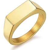 Edulex Stainless Steel Signet Ring - 316L Mens Finger Ring for Men Women - Rhodium Plated Cool Band Ring Jewelry for Father Husband Son Friend