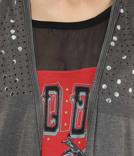 espresso women's sleeveless washed effect open shrug cardigan with studs - brown