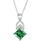 Rocayi Infinity Necklace 925 Sterling Silver Princess Cut Pendant Birthstone Jewelry for Women