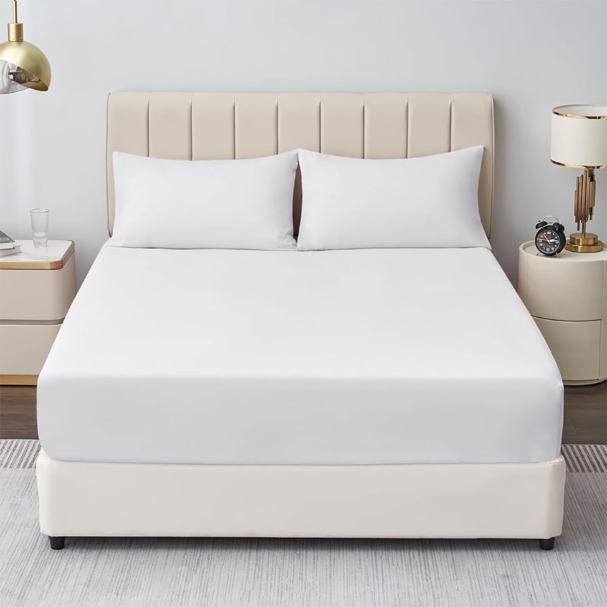 Rohi® Double Fitted Sheet with Two Pillowcases – 25cm Depth – Pure Polycotton Plain Bedding (Double Fitted Sheet & Pillowcases, White)