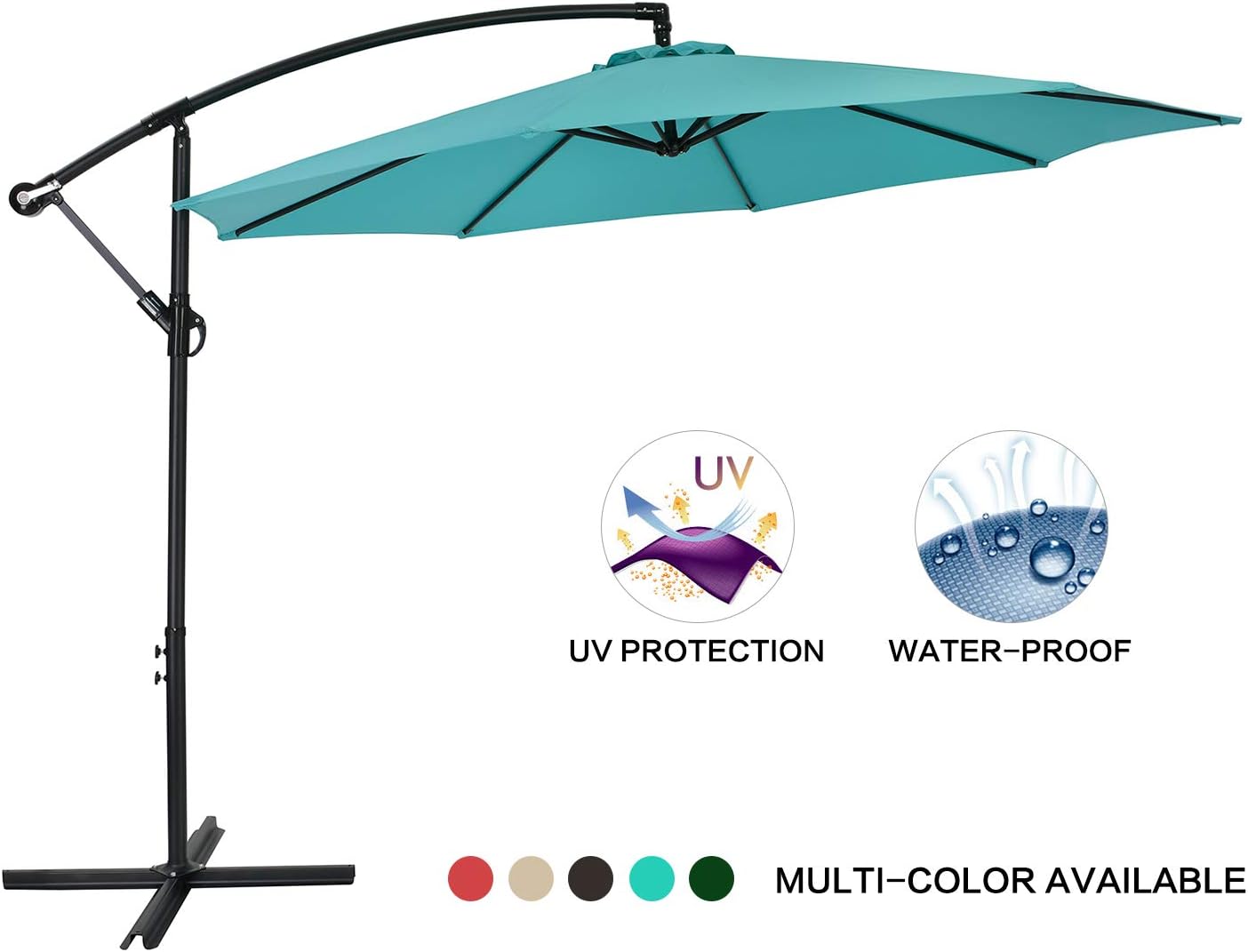 Amazon Com Amtall 10ft Patio Offset Umbrella Cantilever Umbrella Outdoor Hanging Market Umbrella With Crank Cross Bases Sky Blue Garden Outdoor