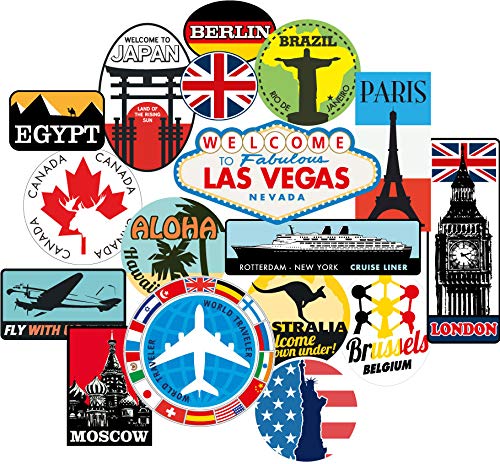 Luggage Stickers 17pcs Suitcase Patches Vintage Travel Labels Retro Vintage Graffiti iPhone car stickerbomb Style Vinyl Decals Door Skateboard Cafe Fridge Patches
