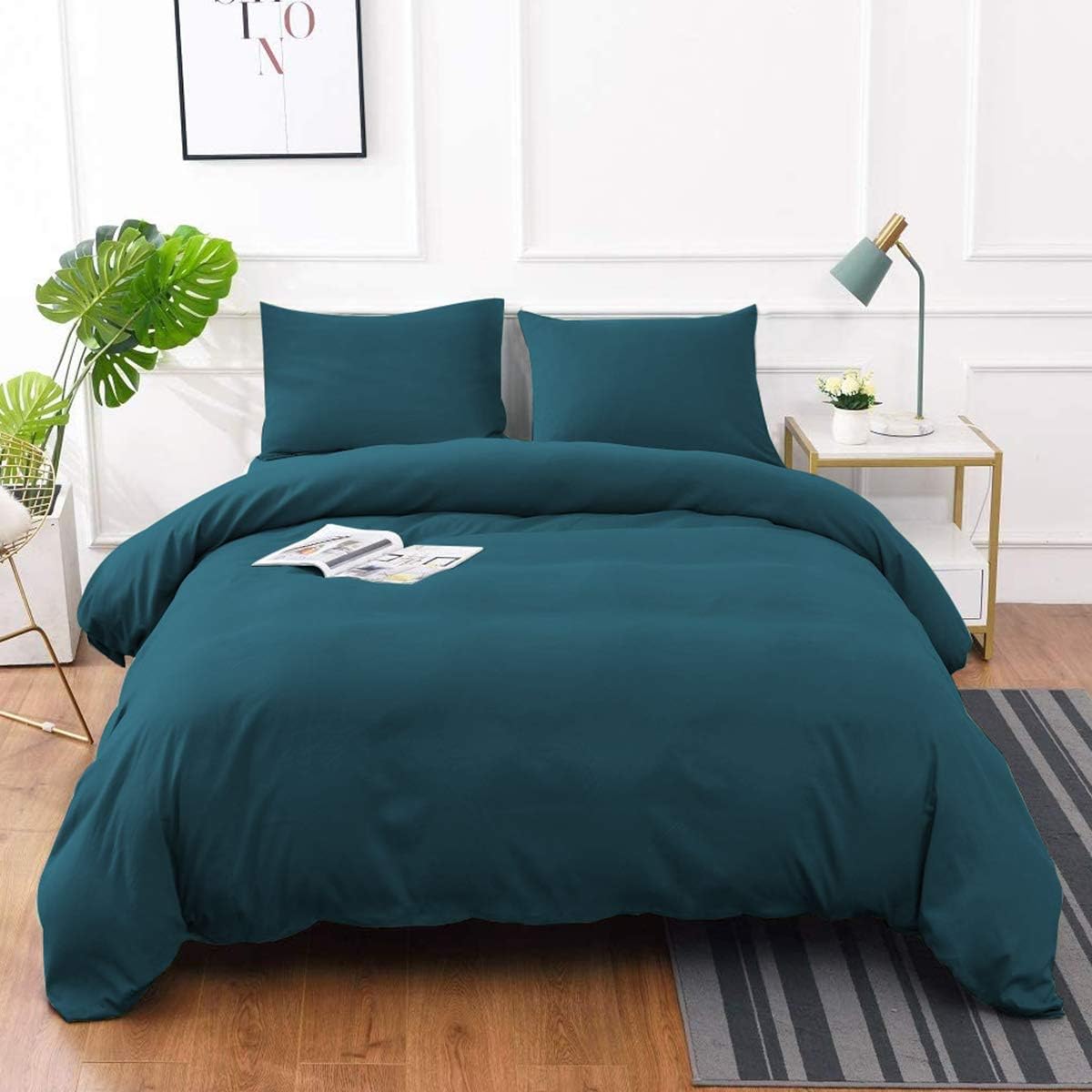 RUIKASI Green King Size Duvet Cover Sets Bedding Set, Green Duvet Cover Kingsize Bed Set including Zip
