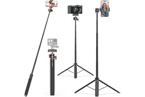 UURig VRIG TP-16 Extendable Phone Tripod,145cm Camera Tripod 2in1 iPhone Tripod iPhone Tripod，Stage 360 Degree Rotation Compact Light Weight/Convenient Three Leg Camera/Action Camera