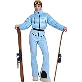 WOWULOVELY Women Snowsuit Slim One Piece Jumpsuit Winter Onesies Ski Suit Outdoor Sports Waterproof Windproof Collar Coat
