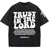 Christian Shirt for Men Women Jesus Trust in The Lord Religious Shirts Oversized Acid Wash Shirts Graphic Vintage Tees