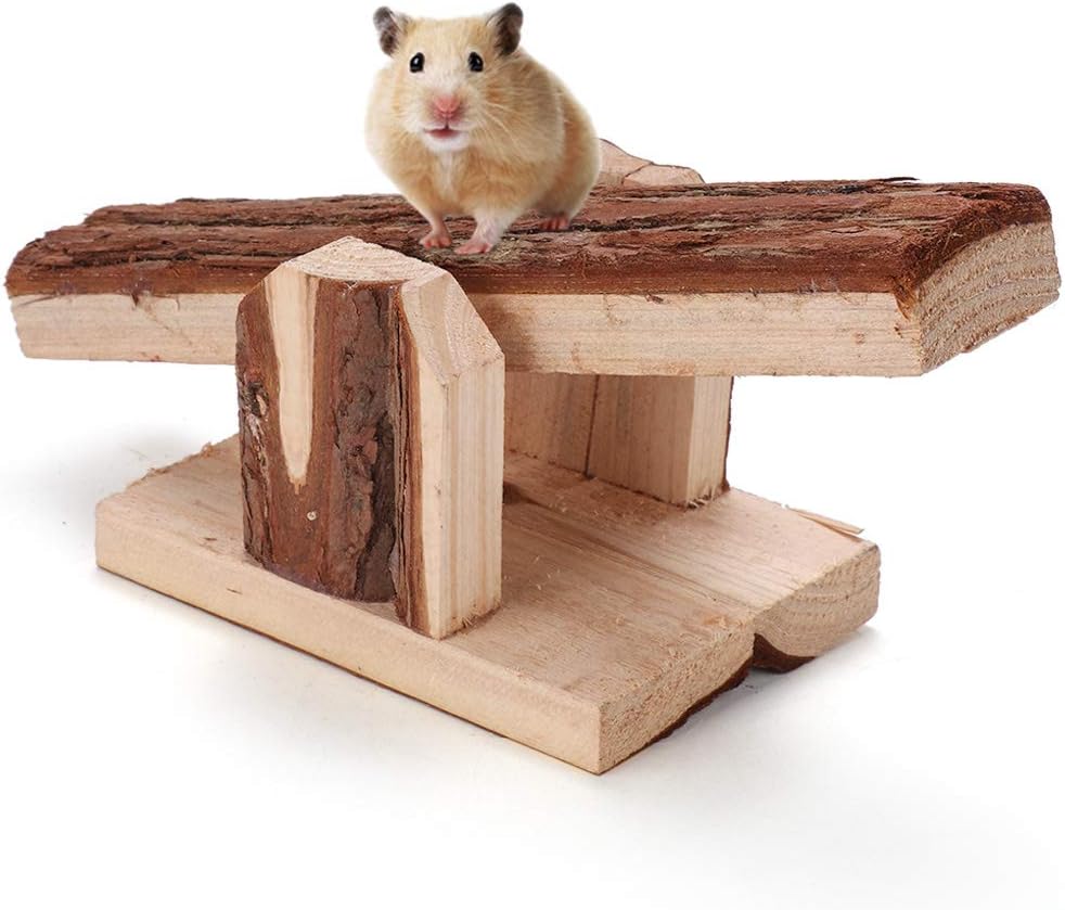 Natural Wooden Hamster Seesaw Chew Toy - Cage Accessory for Small Animals Including Rabbits Mice, Rats, Guinea Pigs