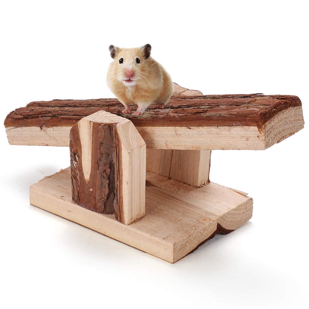 Natural Wooden Hamster Seesaw Chew Toy - Cage Accessory for Small Animals Including Rabbits, Mice, Rats, Guinea Pigs