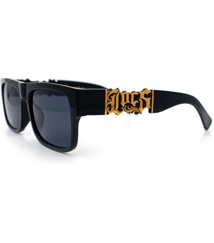 Locs Slim Glossy Black Graffiti Print Rectangular Sunglasses With