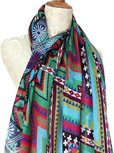 ADJOINT Women's Colorful Printed Boho Bohemian Soft square Scarf (multicolor 2)