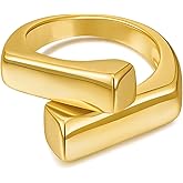 AOLIMI Gold/Silver Chunky Open Ring Adjustable Fashion Statement Ring for Women Ladies