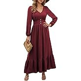 Dokotoo Womens Dresses Fashion 2025 Long Sleeve V Neck Maxi Dresses Elegant Casual Flowy Tiered Boho Beach Vacation Outifits