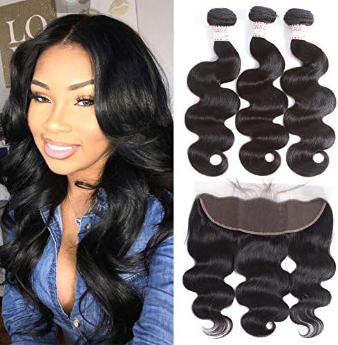 Grace Plus Hair Brazilian Body Wave 3 Bundles with Frontal Ear to Ear Lace Frontal Closure with Bundles Brazilian Hair with Closure Human Hair Extensions Lace Frontal with Baby Hair (20 22 24+18)