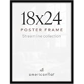 Americanflat 18x24 Poster Frame - Slim Molding - Black | Polished plexiglass front, hangs vertical or horizontal, sawtooth hangers included, secure turn-tab backing