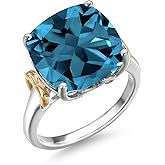 Gem Stone King 5-8 Cttw Gemstone Birthstone Solitaire Engagement Ring | 12MM Cushion | 925 Sterling Silver and 10K Yellow Gold | Wedding Anniversary Promise Ring