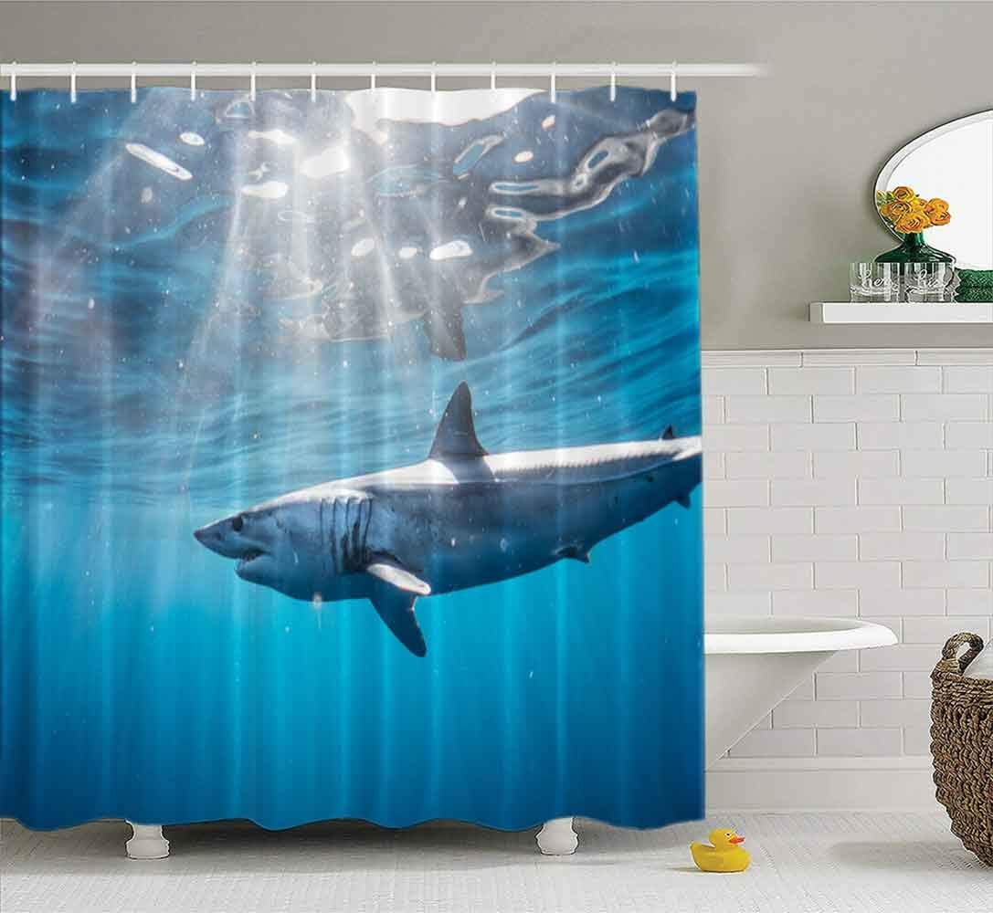 Musesh Shower Curtains,Wide Shower Curtains,78X72 Inch Shower Curtain with Hooks for Bathroom Shark Diving in The Sea of with Coast Cabo San Mexico a Mako Lucas,