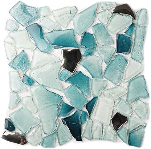 Popular Free Pattern Design12'' x 12'' Glass Tile Kitchen Backsplash Idea Bath Shower Wall Decor Home Building material,Baby blue LSWZ01 (Pack of 10.76sq.ft )