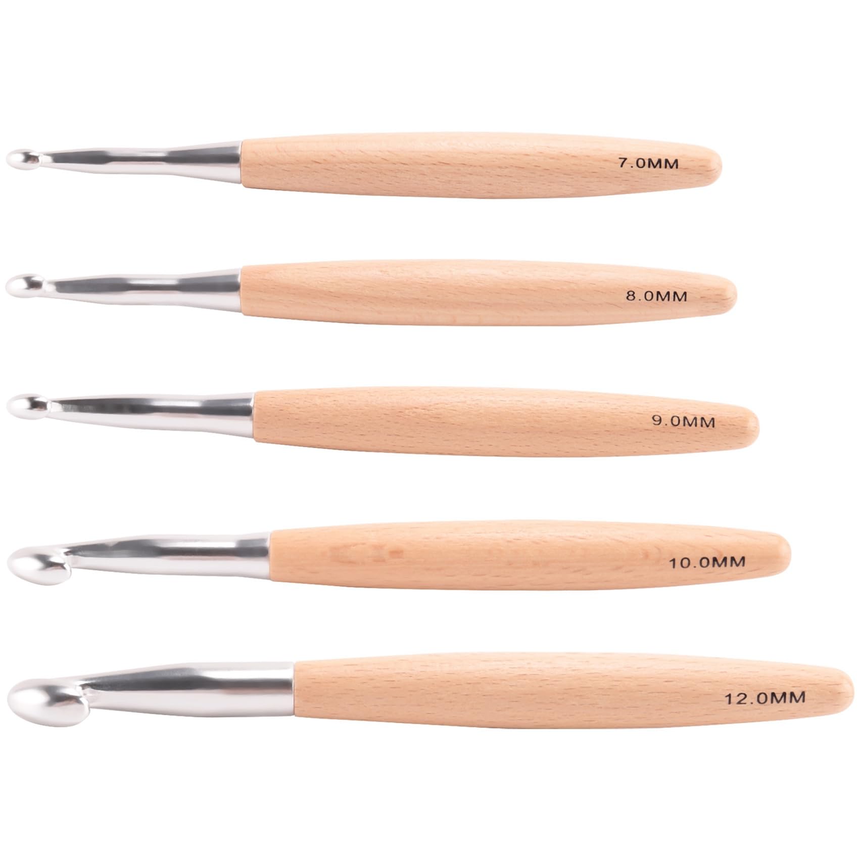 Turodeuo Big Crochet Hooks Set with Beech Wood Handle, Crochet Hooks for Chunky Yarn, Size 7mm 8mm 9mm 10mm 12mm Portable