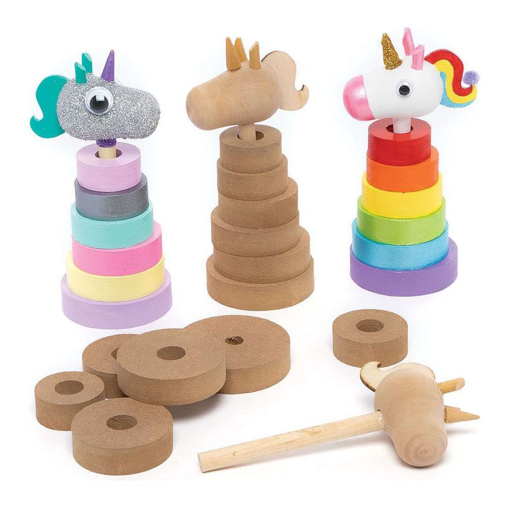 Baker Ross Unicorn Wooden Stacking Kits - Pack of 2, Wood Unicorn Crafts for Children (FC391)