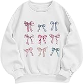 KEEVICI Girls Bow Sweatshirt Cute Graphic Sweatshirts Kids Kawaii Preppy Hoodie Long Sleeves Shirts Cotton Pullover