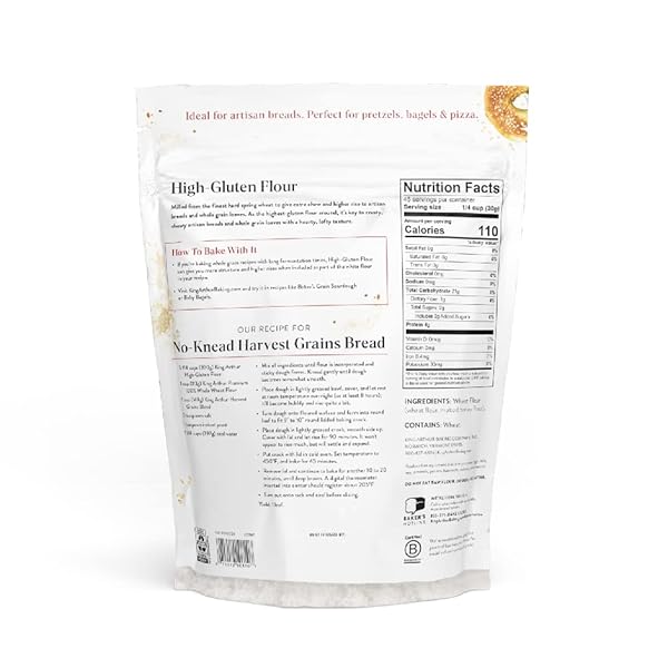 KING ARTHUR HIGH GLUTEN FLOUR, CONTAINS WHEAT FLOUR (WHEAT FLOUR, MALTED BARLEY FLOUR) HIGH PROTEIN, 3 LB, WHITE, 48 OUNCES