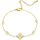 munone Trendy Link Chain Bracelets for Women, 18k Gold Plated Adjustable Lightweight CZ Dainty Jewelry