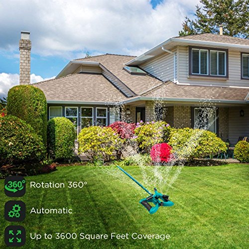 MAXZONE Garden Sprinkler - Automatic 360 Rotating Adjustable Lawn Sprinkler with a Large Area of Coverage/Leak Free Durable 3 Arm Sprayers, Gardening Watering System