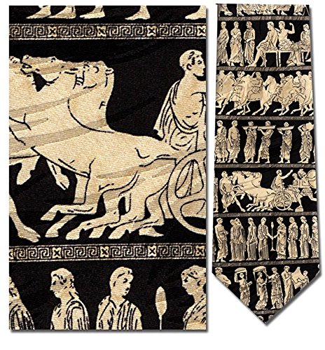 Men's 100% Silk Black Greek Gods Pan Procession Tie Necktie