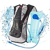 LYCAON Hydration Backpack with 2L Bladder (BPA Free, FDA Approved) 600D Waterproof Fabric Lightweight Water Back Pack Hiking Cycling Biking Bladder Backpack for Kids Women Men ( 5 Colors ) (Black)