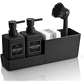 zuxzmj Kitchen Soap Dispenser Set with Sponge Holder and Brush for Sink Rack Hand Soap and Dish Soap Dispensers Black 4-in-1