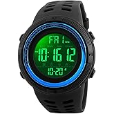 FANMIS Mens Digital LED Sports Watch Military Multifunction 12H/24H Time Dual Time Alarm Countdown Back Light with Simple Design 164FT 50M Water Resistant Calendar Month Date Day Watch