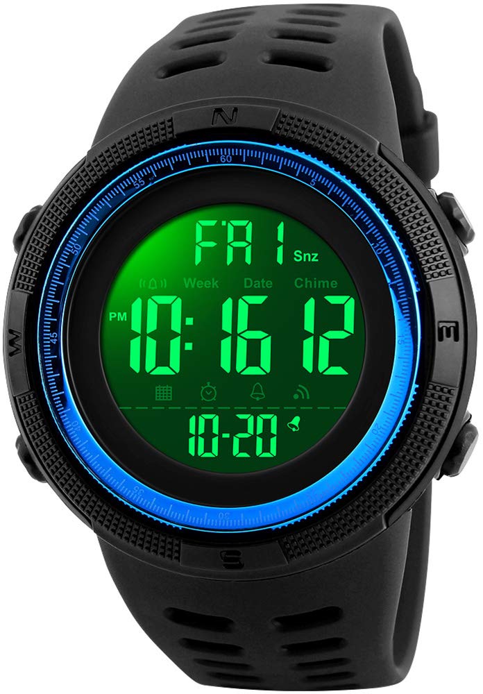 Fanmis Mens Digital LED Sports Watch Military Multifunction 12H/24H Time Dual Time Alarm Countdown Back Light with Simple Design 164FT 50M Water Resistant Calendar Month Date Day Watch, Blue, Digital โ image 1