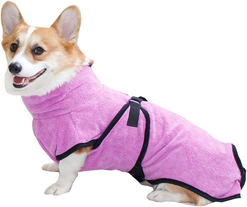 BbearT® Dog Bathrobe Microfiber Pet Bath Towels Super Absorbent Quick Drying For Cleaning Cats,Small Dogs (S: Back Length-35cm, Rose Pink)