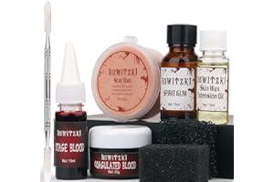 Bowitzki Halloween SFX Makeup Kit Scar Wax Special Effect Makeup,Scab Blood + Spirit Gum + Skin Wax + 2 Stipple Sponges + Extension Oil + Spatula + Fake Blood (SFX kit)